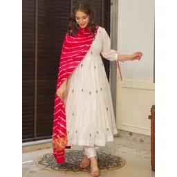 SHREE KHODAL FASHION Women Leheriya Embroidered Panelled Thread Work Kurta with Trousers & With Dupatta-picture-38