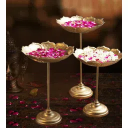 shree krishna handicrafts and gallery Decorative Set Of 3 Gold Iron Diya Urli-picture-21