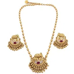 shree laxmi creation Gold Plated Traditional Elephant Pendant Necklace Jewellery Set with Earrings for Women & Girls | Beadwork Design, Adjustable Alloy Design No TM226RUBY-picture-43