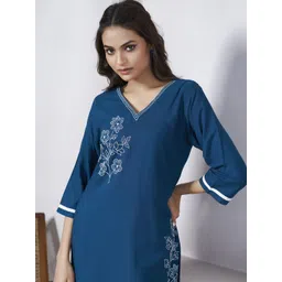 SHREE LAXMINARAYAN EXPORT Women Embroidered V Neck Straight Kurta-picture-17