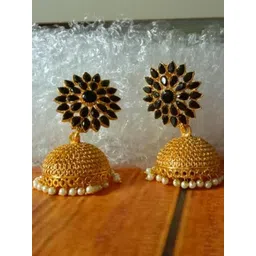 SHREE PURBJI ARTS Gold-Plated Floral Jhumkas-picture-38