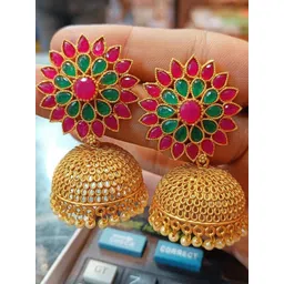 SHREE PURBJI ARTS Gold-Plated Floral Jhumkas-picture-12
