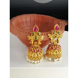 SHREE PURBJI ARTS Gold-Plated Jhumka Earrings-picture-17