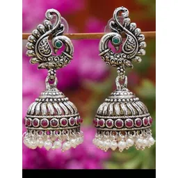 SHREE PURBJI ARTS Silver-Plated Ethnic Jhumkas Earrings-picture-14