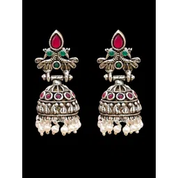 SHREE PURBJI ARTS Silver-Plated Peacock Shaped Jhumkas-picture-29