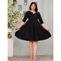 Shree RamCreation Women Gathered Tiered V-Neck Fit & Flare Dress-picture-39