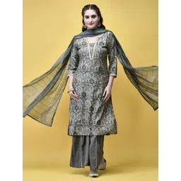 Shree Floral Printed V-Neck Straight Kurta With Sharara & Dupatta-picture-13