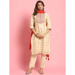 Shree Geometric Embroidered Straight Kurta with Trousers & Dupatta-picture-38