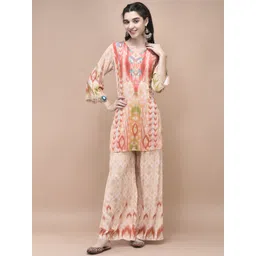 Shree Ikat Printed V-Neck Tunic With Palazzo-picture-28