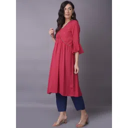 Shree V Neck Thread Work Flared Sleeves Crepe A Line Kurta-picture-23