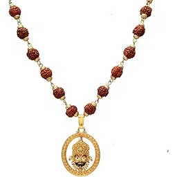And Jewellery Brass Gold Plated 5 Mukhi Khatu Shyam Baba Pendant Rudraksha Mala for Men Women Chain Wearing In Neck-image-20