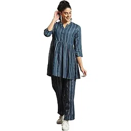 shree the indian avatar Shree Women Liva (Rayon) Blue Stripe Print Co-Ord Set-picture-49