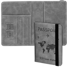 shreee dhar Grey RFID Blocking Pu Leather Travel Passport Holder Cover Travel Wallet Organiser Ticket Sim Pocket Pen Loop Passport Case Travel Document Organizer for Men Women-picture-31