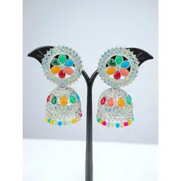 shreeji jewels Artificial Stones Studded And Beaded Dome Shaped Jhumkas-picture-32