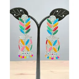 shreeji jewels Artificial Stones Studded And Beaded Leaf Shaped Jhumkas-picture-28