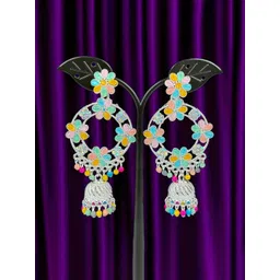 shreeji jewels Artificial Stones Studded And Beaded Oxidised Dome Shaped Jhumkas-picture-27