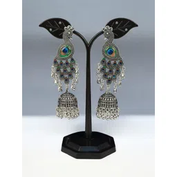 shreeji jewels Artificial Stones Studded And Ghungroo Beaded Oxidised Dome Shaped Jhumkas-picture-15