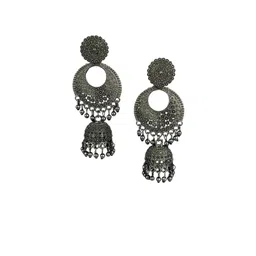 shreeji jewels Ghungroo Beaded Oxidised Dome Shaped Jhumkas image 2