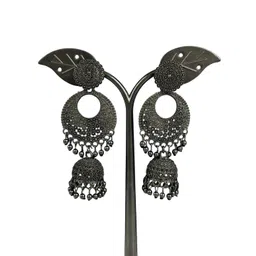 shreeji jewels Ghungroo Beaded Oxidised Dome Shaped Jhumkas image 3