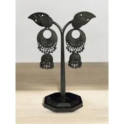 shreeji jewels Ghungroo Beaded Oxidised Dome Shaped Jhumkas image 1