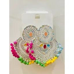 shreeji jewels Silver Plated Cubic Zirconia Studded Circular Shape Drop Earrings-picture-41