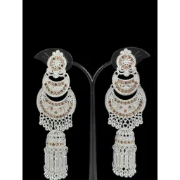 shreeji jewels Silver-Plated Stones Studded And Ghungroo Beaded Dome Tasselled Jhumkas-picture-26