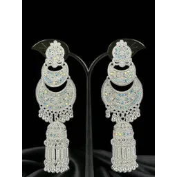 shreeji jewels Silver-Plated Stones Studded And Ghungroo Beaded Dome Tasselled Jhumkas-picture-27