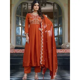 SHREEKALI Women Ethnic Motifs Embroidered Panelled Thread Work Kurta with Trousers & With Dupatta-picture-27