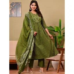 SHREELATA Women Ethnic Motifs Printed Regular Thread Work Pure Cotton Kurta with Trousers & With Dupatta-picture-22