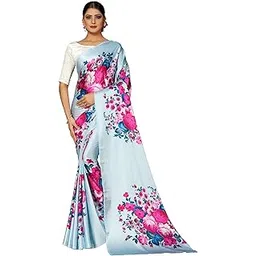 shreesha enterprise Women's Latest Floral Digital Printed Japan Satin Silk Saree with Matching Unstitch Blouse Piece.-picture-45