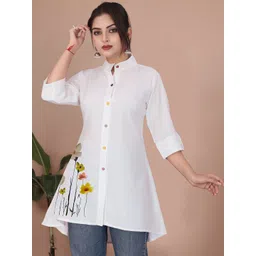 SHREEZON Women Mandarin Collar Striped Printed Tunic-picture-41