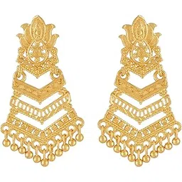 shreyadzines Traditional Temple Jewellery 18k One Gram Gold Ethnic South Indian Jhumka Dangle Earrings Set For Women-picture-29