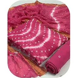 shreyam fab Women's Pure cotton with Hand Bandhej Unstiched Rajasthani Bandhani salwar suits/kurta set Dress Material with dupatta (Brown)-picture-32