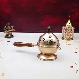 SHRI ANAND Iron Charcoal Incense Burner, Loban Burner with Flower Cutting Cap and Wooden Handle, Dhoop Dhuni Burner Sambrani Dhoop, Resin & Home Temple Prayer (Size : 22cm | Weight : 265gm)-picture-25