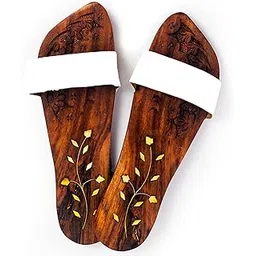 Shri Anand Flower Pattern Khadau Wooden Sandals for Auspicious Occasions Traditional Indian khadau chappal for men women (Free Size, Wood-picture-13