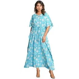 ShrI Ganesh Impex Maxi Kaftan for Women, Pure Cotton Nighty, Loungewear Kaftan | Hand Block Printed Women Nighty | Free Size Blue-picture-25