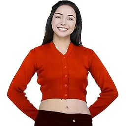 shri shyam creation Winter Woolen Stretchable V-Neck Blouse for Women - Front Open with Button, Full Sleeves, Warm & Stylish-picture-51