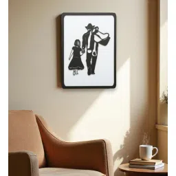 Engineering Wood Laser Cut Cowboy With His Daughter Wall Art In Black & White Finish-image-26