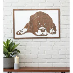 Engineering Wood Laser Cut Cute Dog Wall Art In White & Brown Finish-image-4