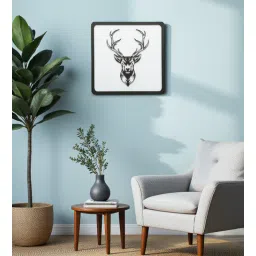 Engineering Wood Laser Cut Deer Design Wall Art In Black & White Finish-image-30