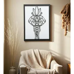 Engineering Wood Laser Cut Elephant Wall Art In Black & White Finish-image-25