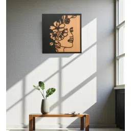 Engineering Wood Laser Cut Flower Face Wire Design Wall Art In Black & Brown Finish-image-5