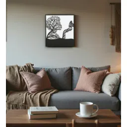 Engineering Wood Laser Cut Human Tree Face Design Wall Art In Black & White Finish-image-31