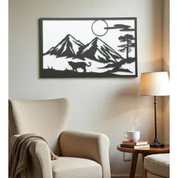Engineering Wood Laser Cut Nature Design Wall Art In Black & White Finish-image-8