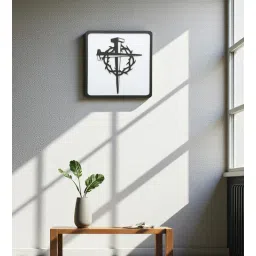 Engineering Wood Laser Nail Cross Design Wall Art In Black & White Finish-image-40