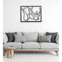 shribalajiarts Engineering Wood Laser Cut Rhino Design Wall Art In Black & White Finish-picture-40