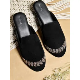 SHRIVAS BY ARCHITA MEHTA Embellished Velvet Ethnic Block Mules-picture-23