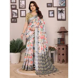 Shriyangan Floral Printed Pure Linen Block Print Saree-picture-14