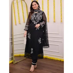 Shriyangan Women Floral Embroidered Kurta with Trousers & Dupatta-picture-22