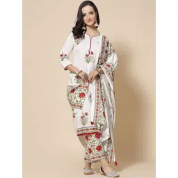 SHRIZA Floral Printed Notch Neck Kurta With Trousers & Dupatta-picture-37